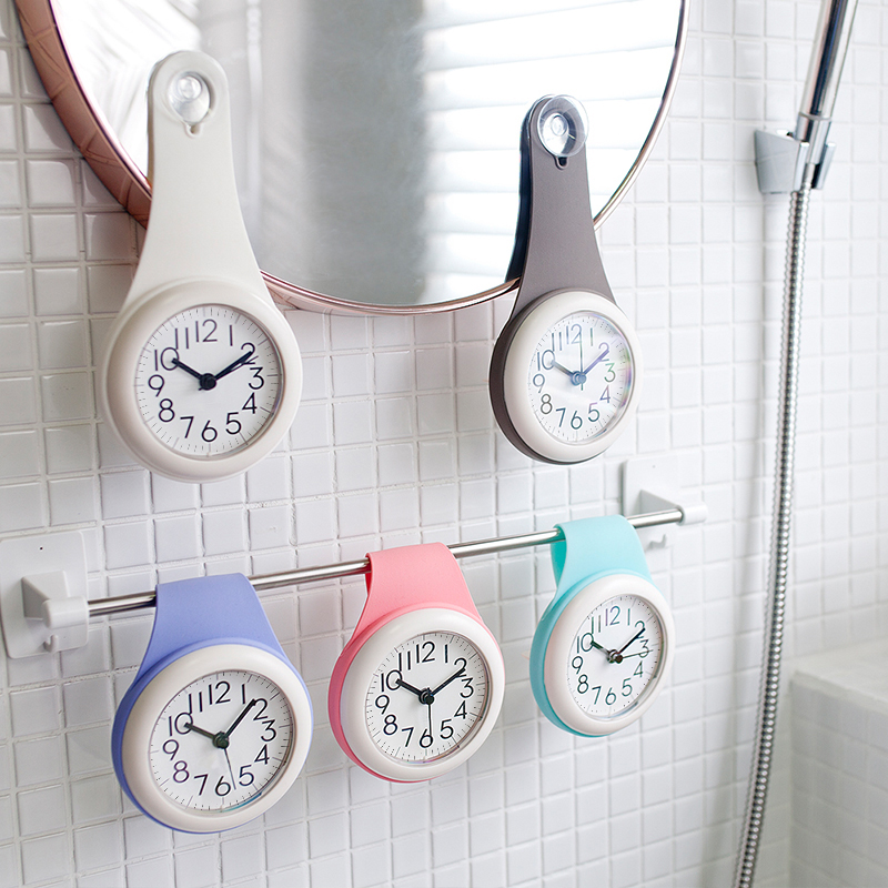 北欧简约浴室钟厨房防水静音家用吸盘钟表挂墙创意个性迷你小挂钟