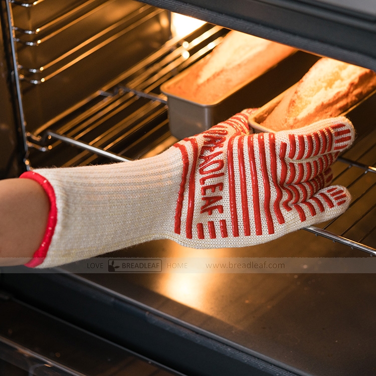 五指烤箱隔热手套 加厚款 微波炉防烫防护手套 烘焙 硅胶条纹 1只