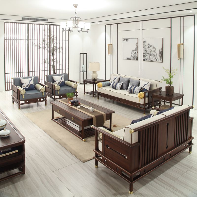 新中式沙发现代简约客厅酒店别墅禅意轻奢家具全实木布艺组合
