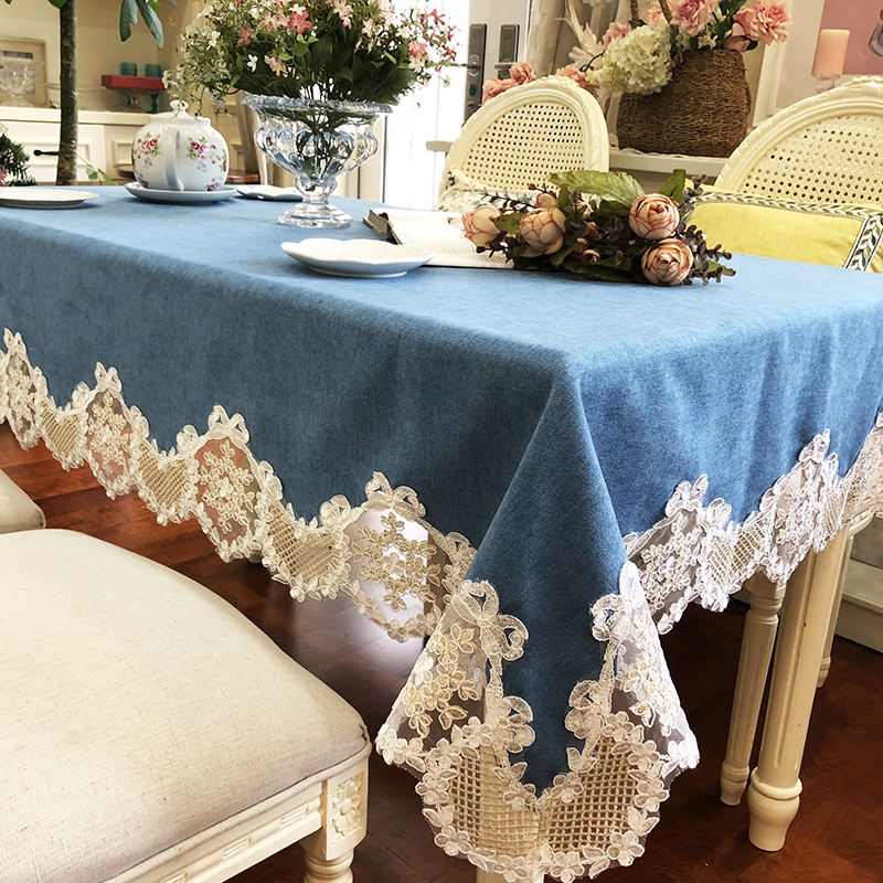 欧式新款亚麻布料蕾丝边长方形餐桌桌布茶几玄关梳妆台装饰盖巾