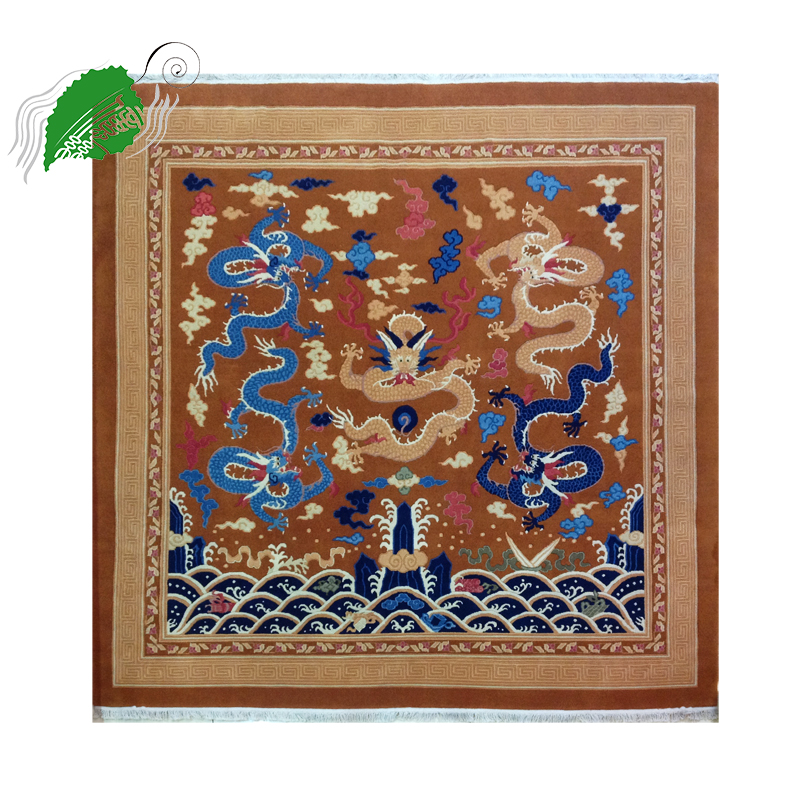 亿丝搭配红木家具中国风羊毛藏毯京式地毯客厅桔色正方形手工织造