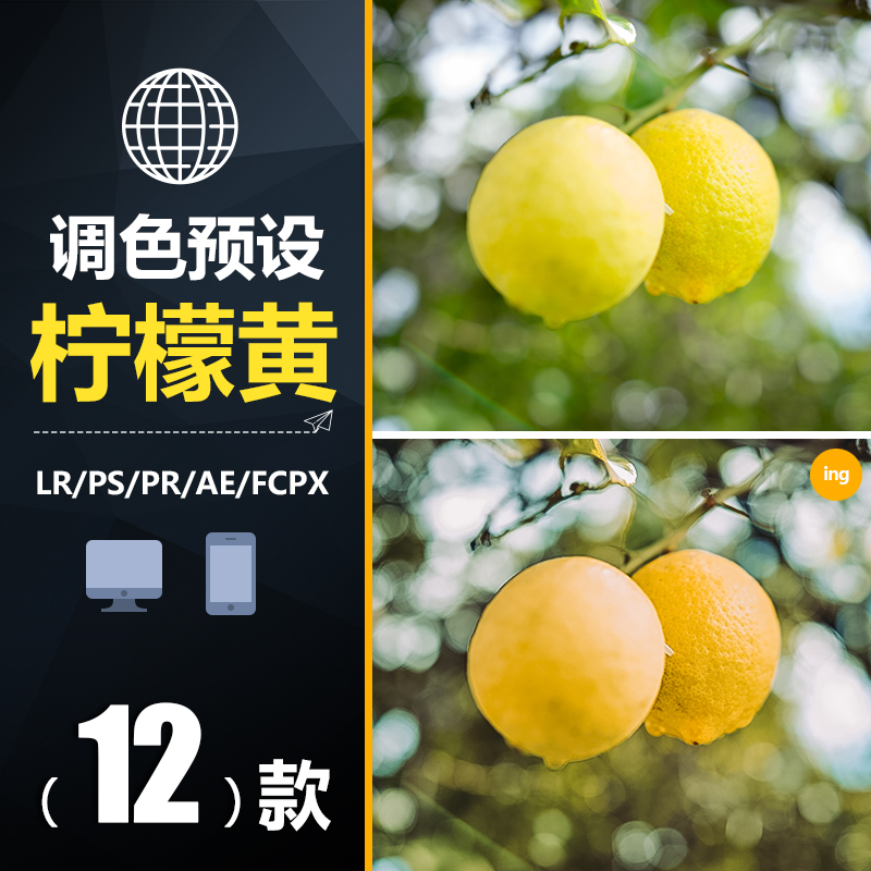 BSH060LR预设PS柠檬黄色ins人像PR/FCPX/AE/LUT手机APP调色滤镜