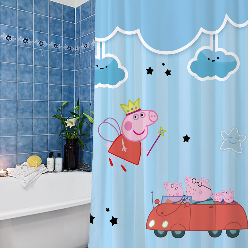 小猪主题房佩奇乔治卡通动漫浴帘宝宝蓝色男孩儿童卧室窗帘隔断帘