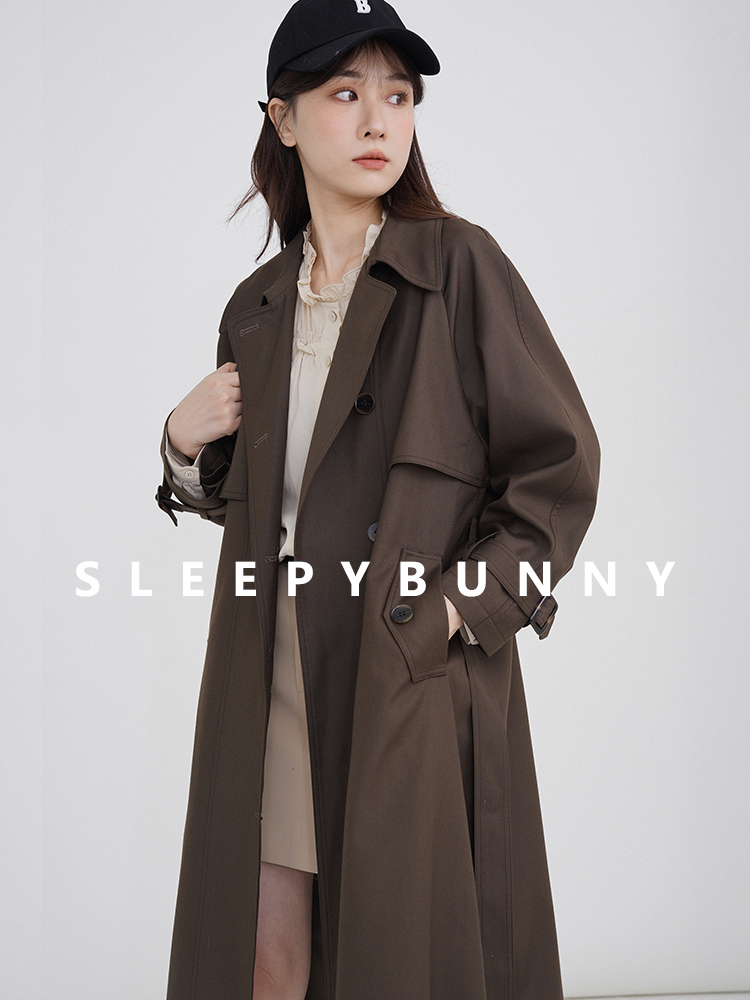 瞌睡兔巧克力色长款风衣女秋季新款法式时尚气质休闲宽松显瘦外套
