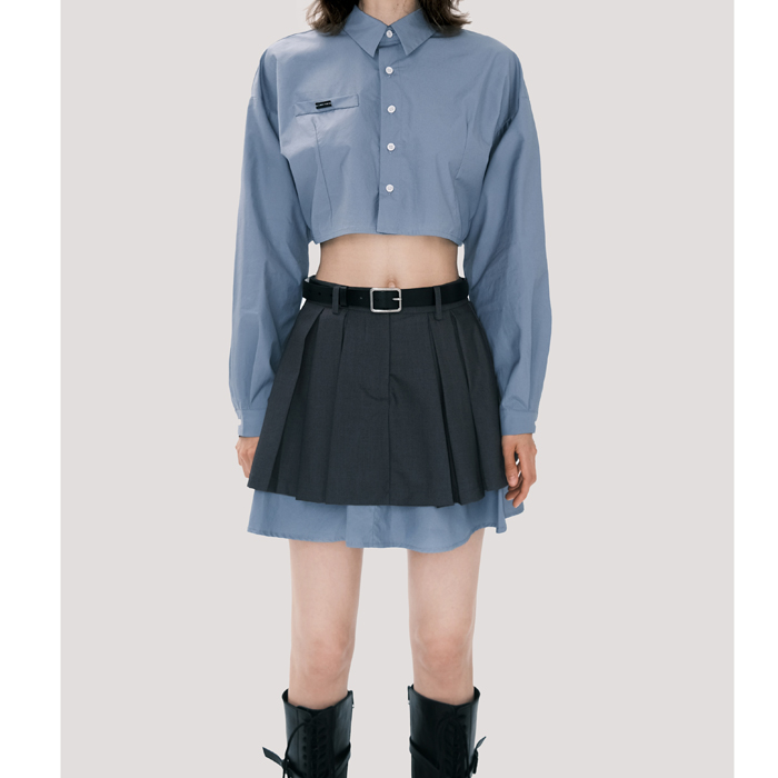 【艺术系女孩】2022年春秋新款设计感学院风套装短款衬衫中低腰短