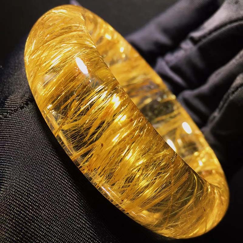 魅晶天然巴西原矿水晶晶体通透白体黄钛晶小宽版手镯
