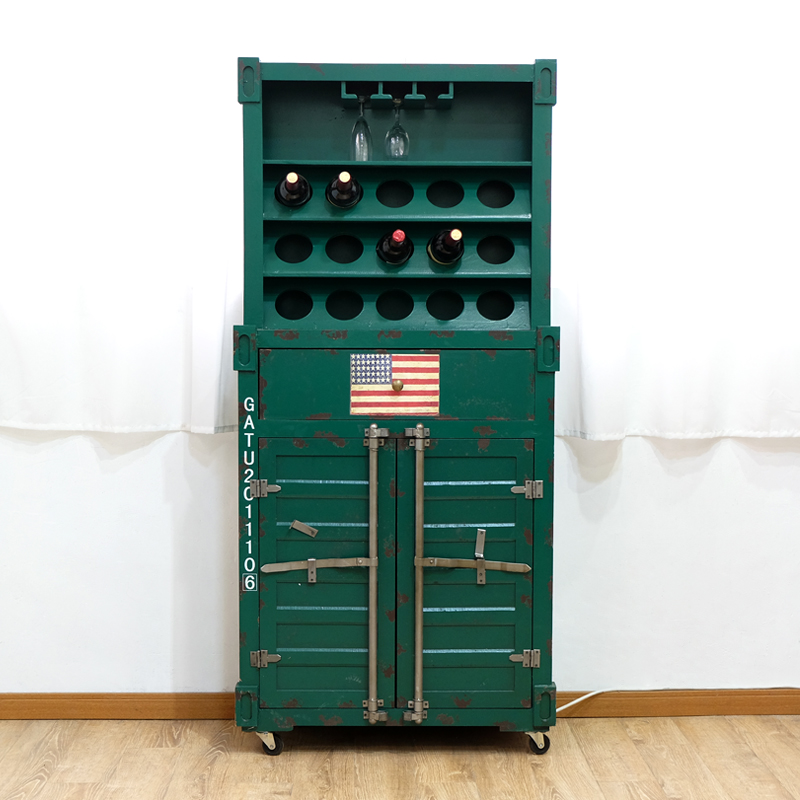 美式复古工业风绿色集装箱造型酒柜 收纳柜餐边柜展示柜储物柜