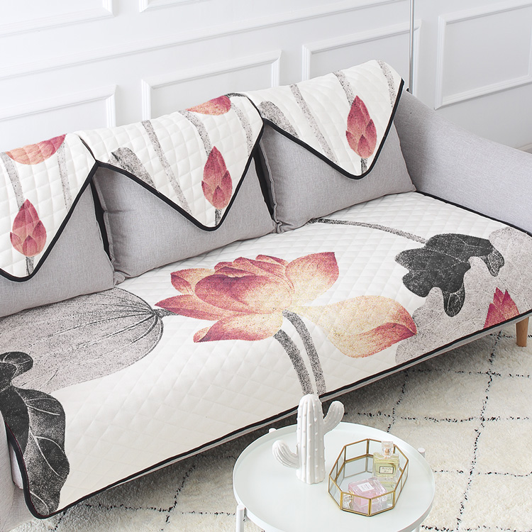 新中式中国风沙发垫现代红木古典荷花布艺防滑坐垫子组合沙发宜家