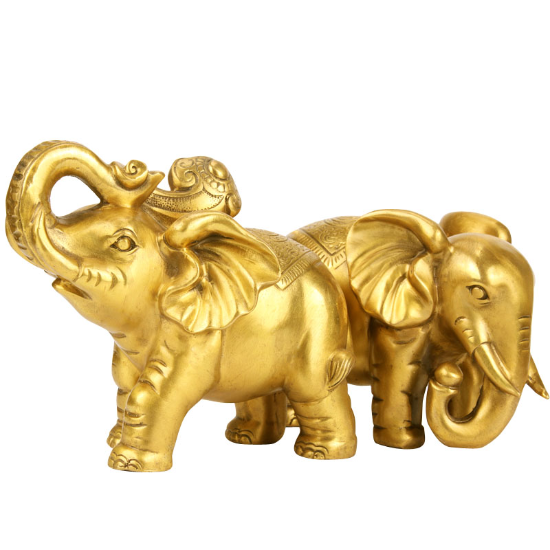 纯黄铜大象摆件一对吸水象铜象工艺品店铺客厅开业礼品