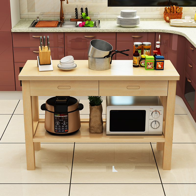 定制实木厨房切菜桌带抽屉厨房操作台小户型置物架家用小桌子圆形