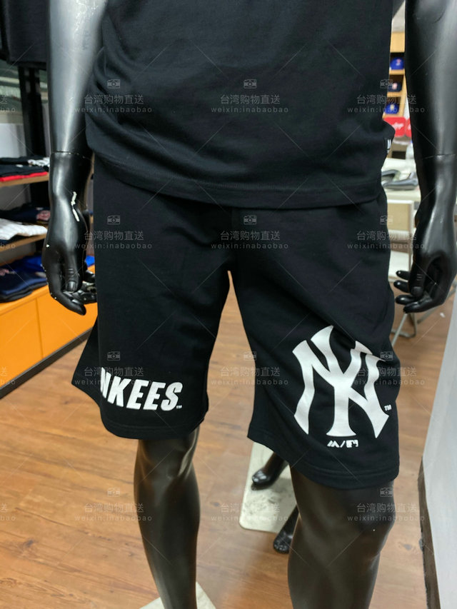 台湾采购MLB 洋基队男士休闲短裤五分裤中裤纯棉运动裤印花及膝裤