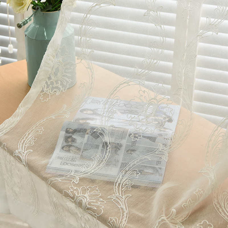 现代简约欧式白色窗纱帘卧室书房客厅梭织绣花窗帘布窗纱定制包邮