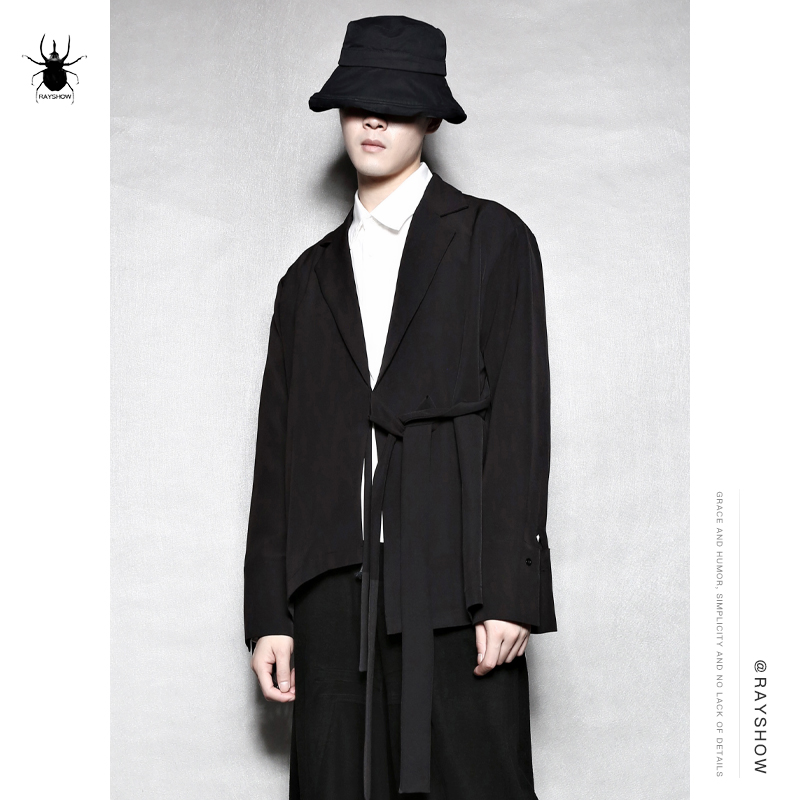RAYSHOW雷修初秋新款原创设计暗黑法式个性不对称外套男宽松风衣
