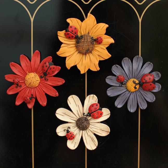 韩国创意彩绘木质花朵冰箱贴磁贴 非洲菊甲壳虫个性花卉家居饰品