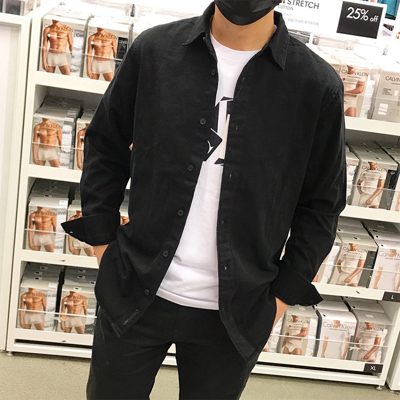 CK Calvin Klein男士秋冬新款简约时尚百搭纯棉厚实长袖牛仔衬衫