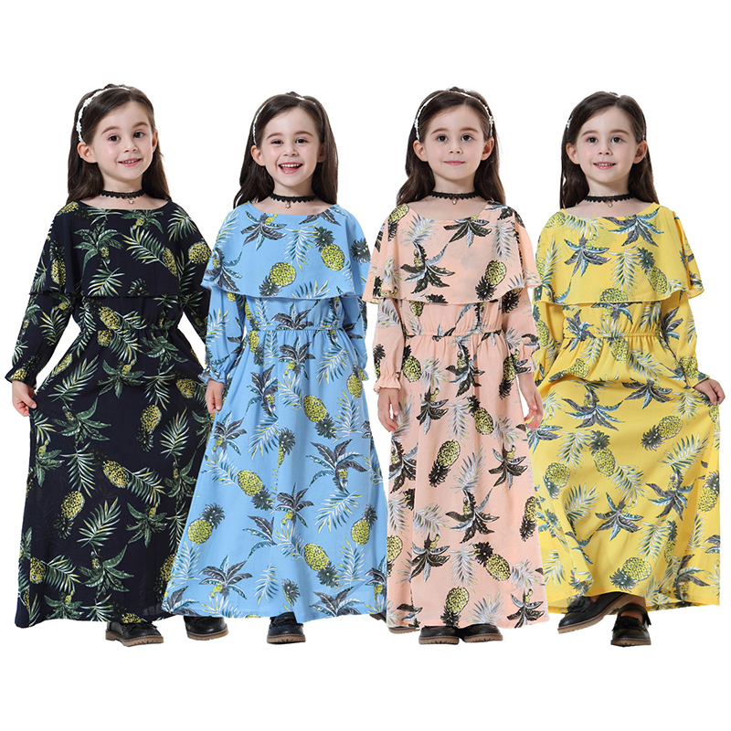 东南亚民族服装儿童连衣裙花色长袖秋款越南服装女童演出服舞台服