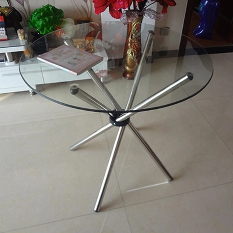 钢化玻璃桌子圆形折叠不锈钢腿透明餐桌会展用支架简易小茶几脚架
