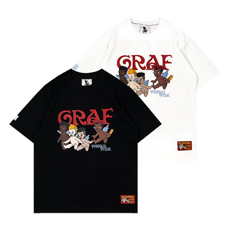 GRAF原创品牌StreetGossip脏辫黑白四小天使纯棉春夏双色短袖T恤