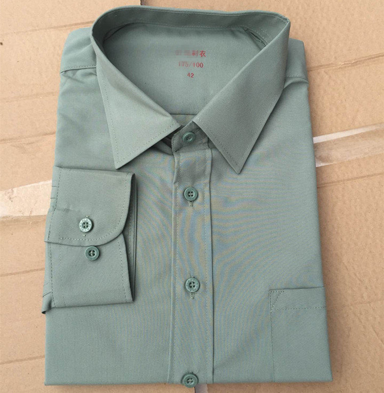 全新浅绿色全棉衬衣夏季长袖休闲衬衫男士打底内衬中年商务透气服