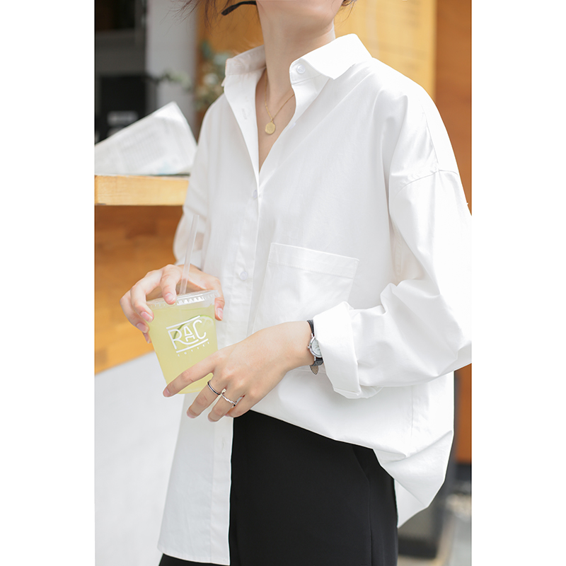 Misaz自制春秋凹造型满分的白衬衫高品质宽松简约基础长袖衬衣女