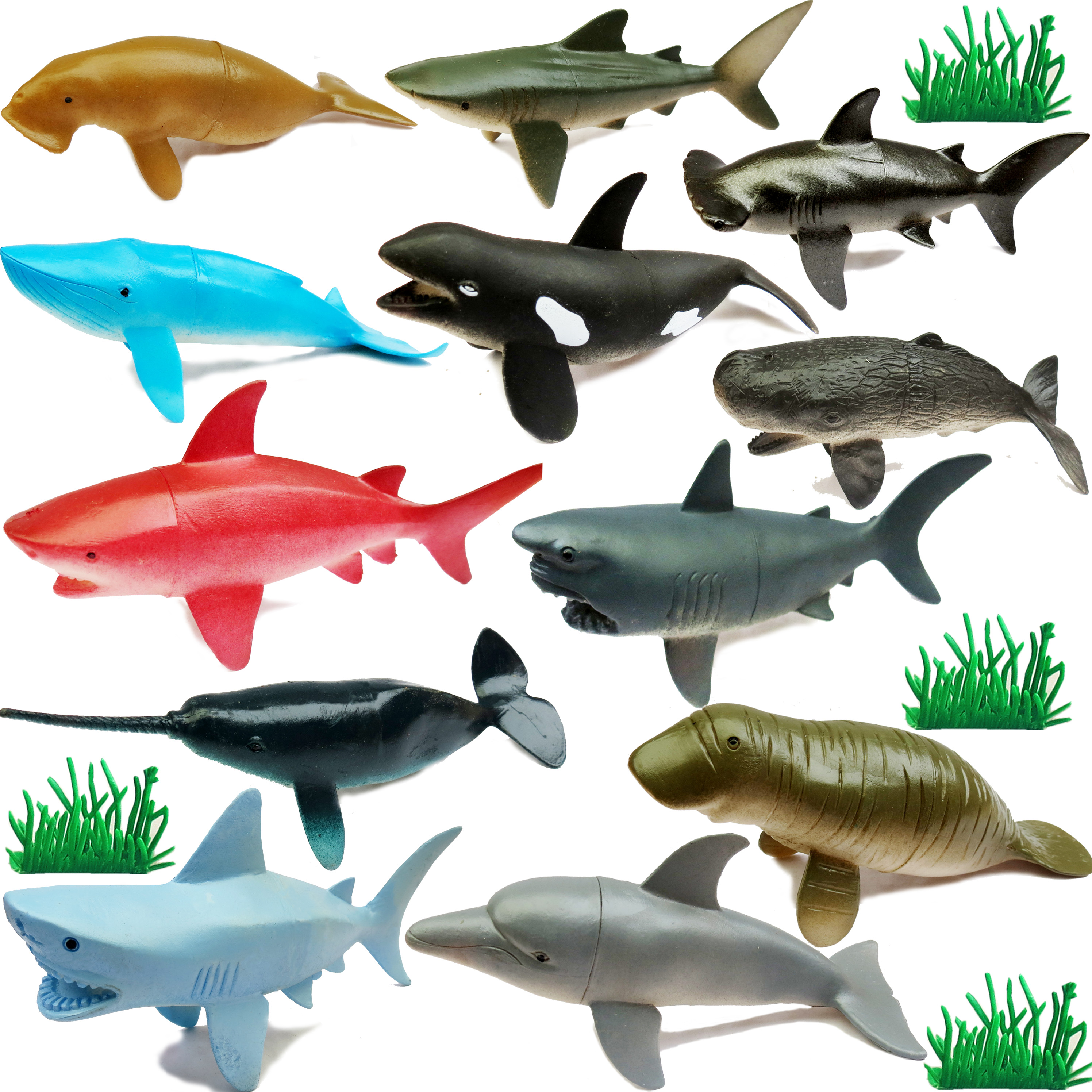 大鲨鱼套装海洋生物动物模型鲸鲨海豚大白鲨虎鲨青鲨儿童玩具教具
