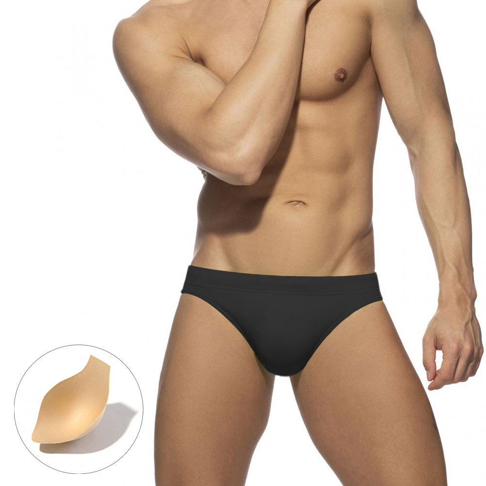 外贸UXH男士简约纯色小三角泳裤罩杯速干激凸提臀性感沙滩比基尼