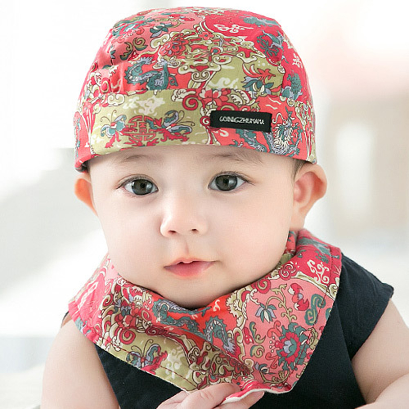 秋季新品男女宝宝海盗帽0-2岁婴儿帽子韩版儿童帽配纯棉三角围巾