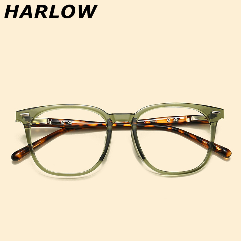 绿色眼镜框男女宽145mm一体式鼻托近视可配镜片TR90复古眼镜架潮