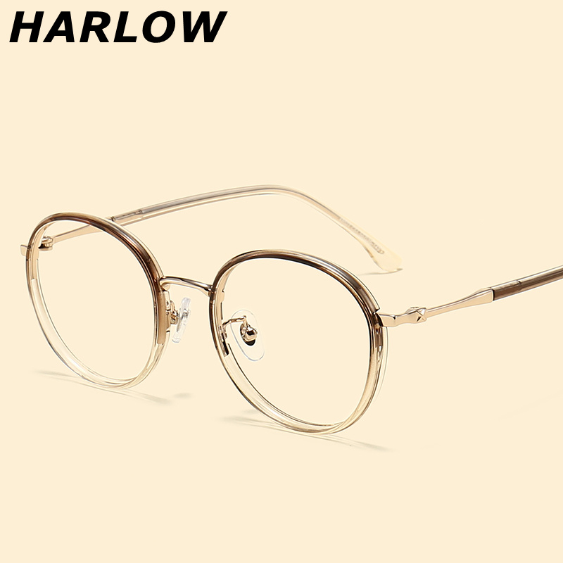 渐变茶色高度近视眼镜框男女半透明TR90日系潮复古圆形文艺眼镜架