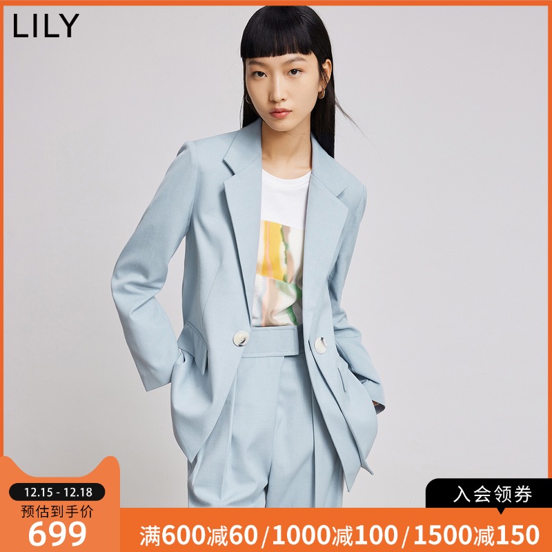 LILY2022春新款女装韩国进口时髦不对称设计感双层领宽松西装外套