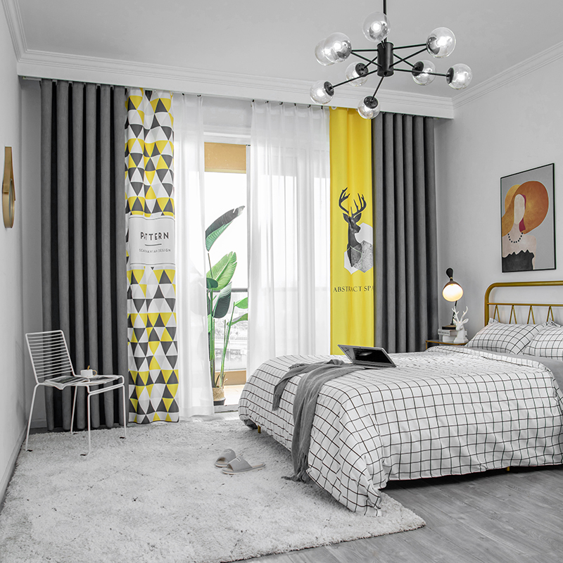 儿童房卧室窗帘定制新款全遮光北欧简约现代客厅拼接棉麻2021新款