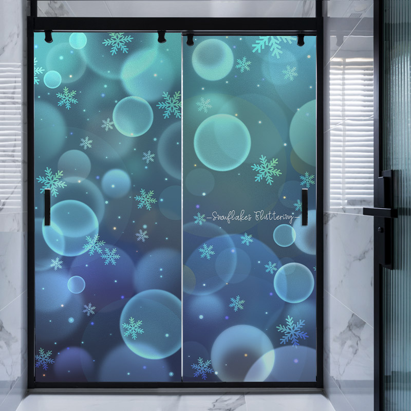 玻璃窗户贴膜卫生间梦幻气泡蓝色磨砂静电贴纸遮光移门防走光不透
