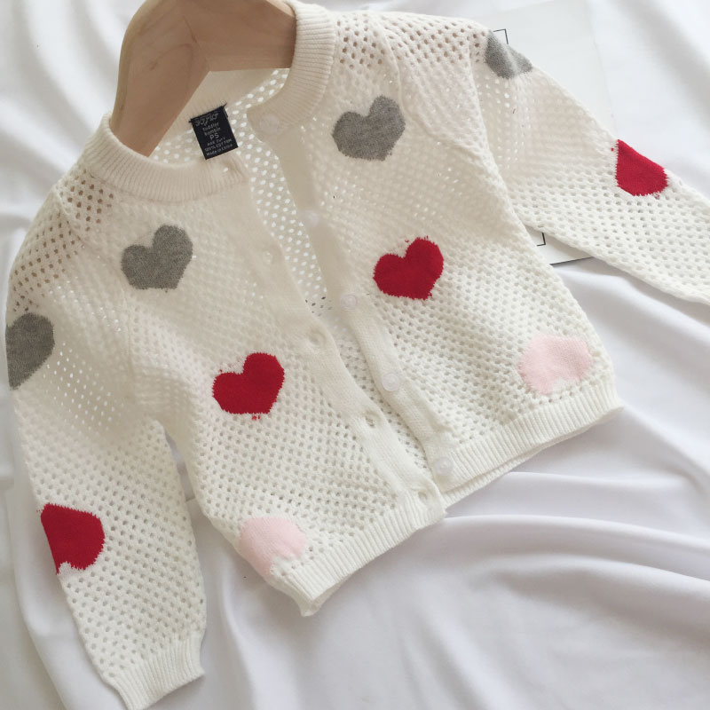 女童空调开衫针织薄款镂空外套婴儿春秋女宝宝儿童小童毛衣夏季