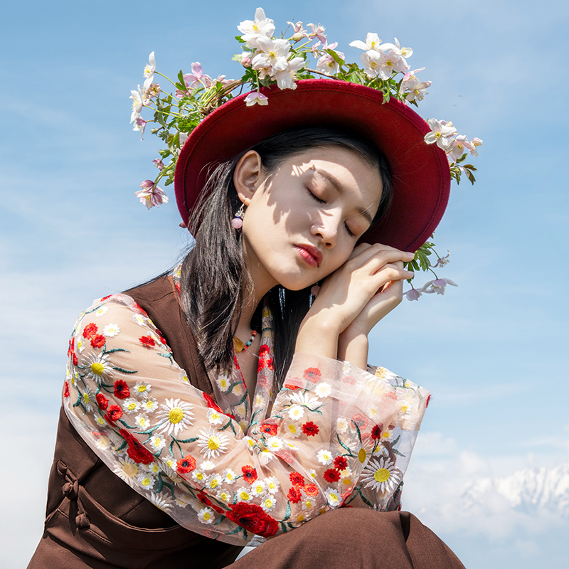 「赤椒」小雏菊花系列重磅刺绣假2件西藏服西式藏装 2022新款博拉