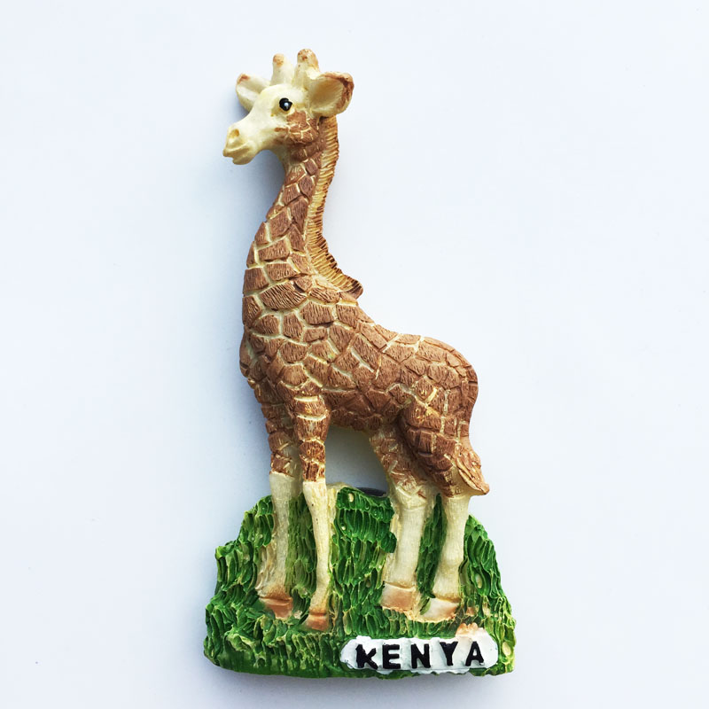 非洲肯尼亚创意旅游纪念手工彩绘工艺品立体长颈鹿磁铁冰箱贴礼物
