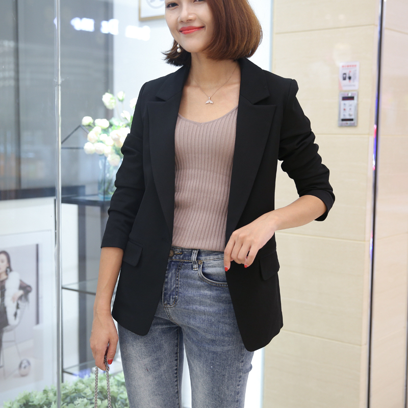 小西装外套女2021春季新款韩版修身显瘦一粒扣小西装中长款外套潮