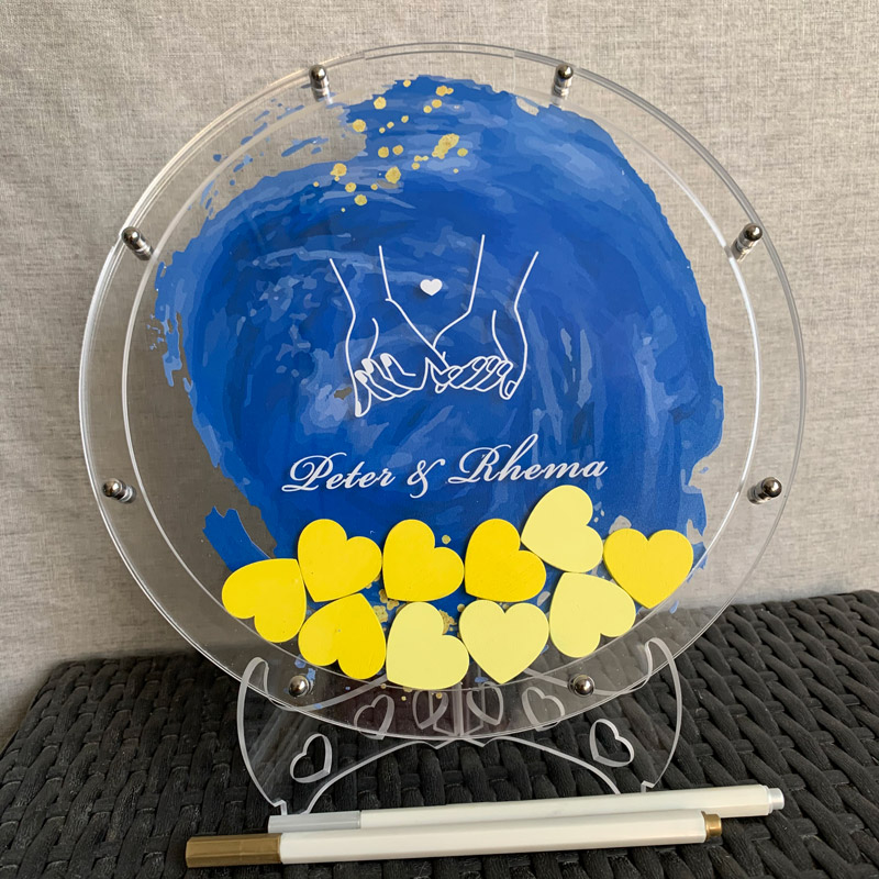 稻草兔兔结婚礼签到板本框抖音签名册本创意圆形蓝色金色海洋星空