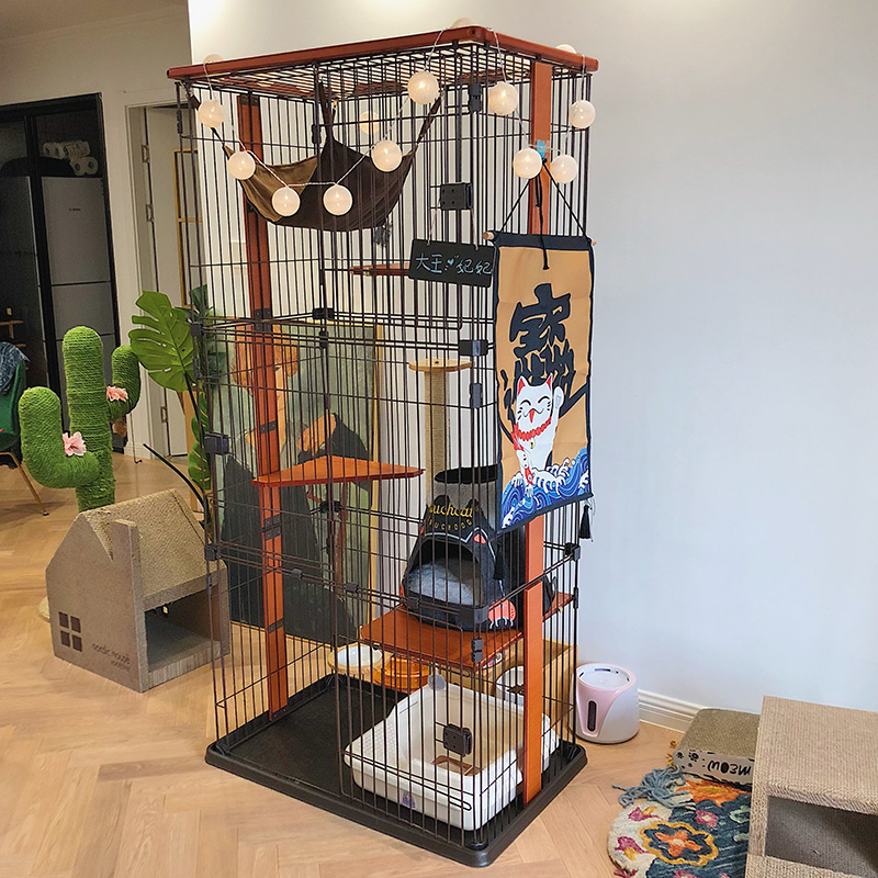 日系猫别墅出口日本猫笼子猫房室内家用三层四层实木木框猫咪围栏
