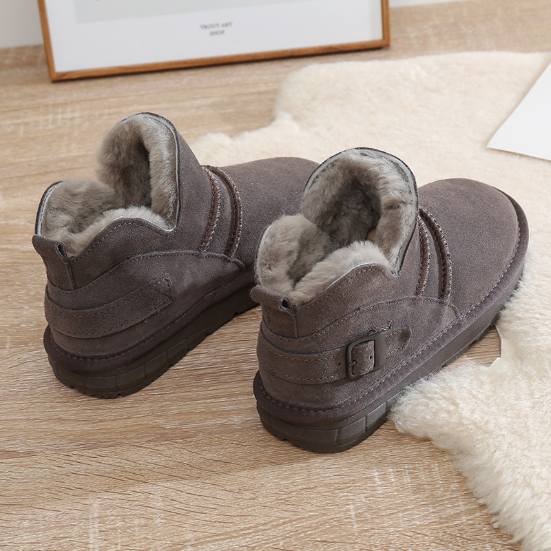 短筒雪地靴女冬2022年新款加绒短靴防滑牛皮羊毛低帮洋气保暖棉鞋