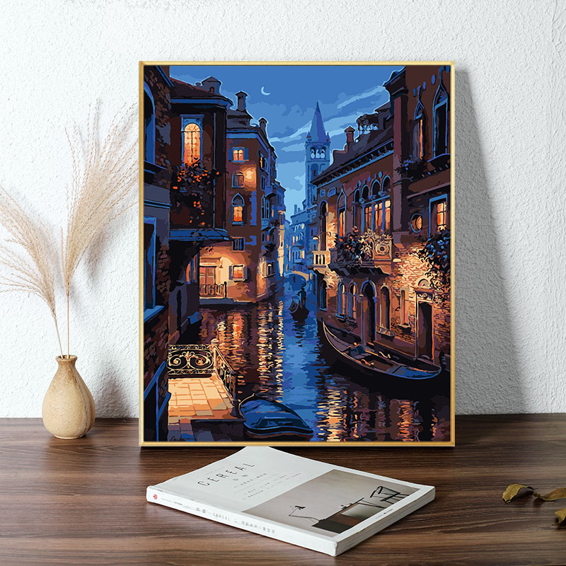 diy数字油画风景人物填色数码手绘欧式客厅装饰油彩画 威尼斯夜景