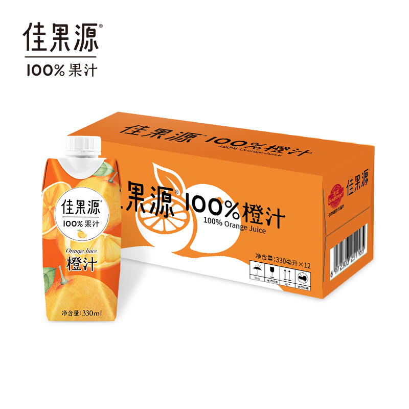 【佳果源】橙汁纯果汁瓶装饮料不加糖0添加剂330ml*12瓶果蔬汁