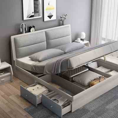 北欧床现代简约主卧多功能双人床小户型婚床高箱储物床板式收纳床