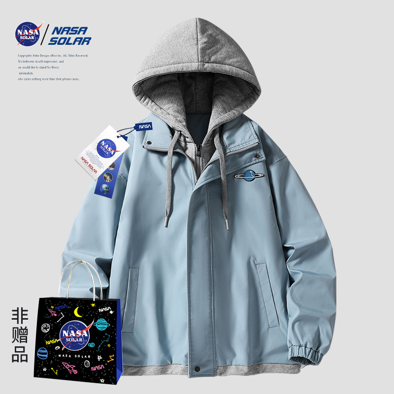 NASA SOLAR联名款外套男士2022春秋季新款假两件夹克韩版港风情侣