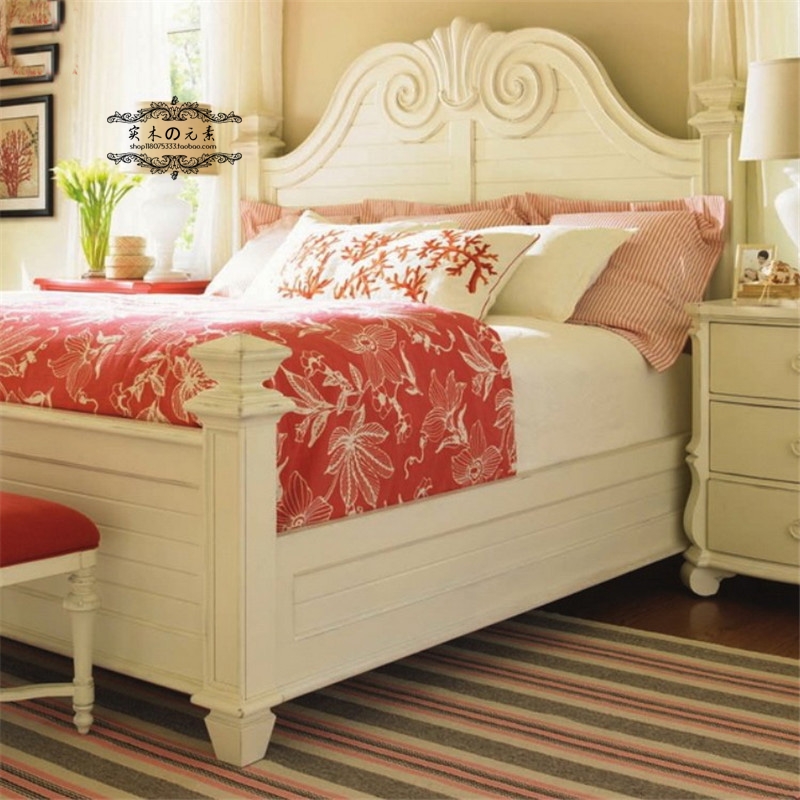 定制美式乡村实木床1.8米双人床复古做旧白色公主床北欧简约家具