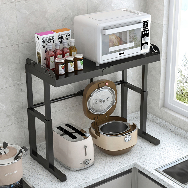 不锈钢置物架厨房放微波炉烤箱架子台面可伸缩2双层1层电饭煲收纳