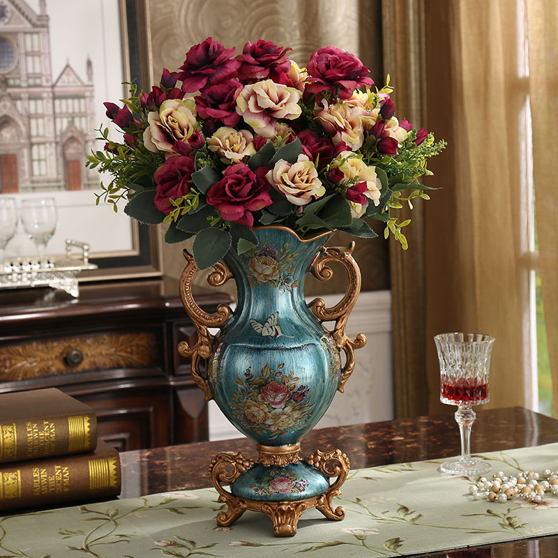 欧式美式复古树脂花瓶花插宫廷客厅装饰摆件结婚礼物创意餐桌花艺
