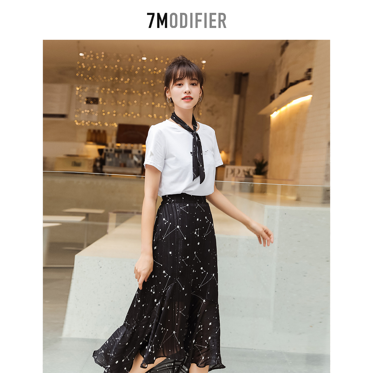 7M连衣裙时尚套装女装韩版显瘦气质T恤半身裙两件套