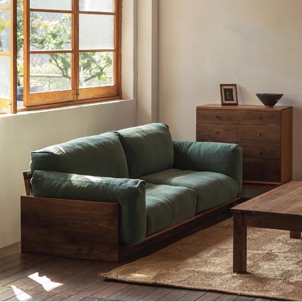 黑胡桃木沙发北欧小户型客厅家具实木直排沙发三人位简约现代布艺