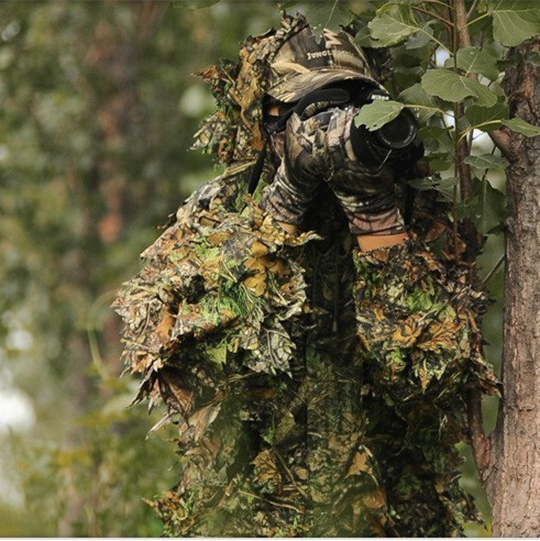 仿生丛林迷彩狩猎装伪装服夏季透气户外观鸟摄影狙击手套装吉利服