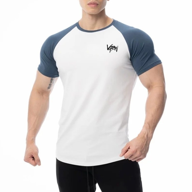 运动短袖男T恤插肩袖健身训练肌肉型跑步弹力撸铁狗夏季潮牌大码